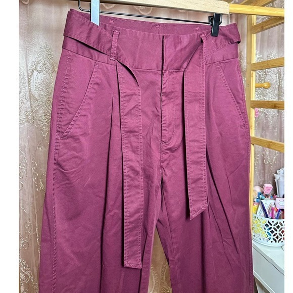 Polo Ralph Lauren High Waisted Wrap Belt Pants Burgundy Red Size 4 supreme Chino - Picture 10 of 15